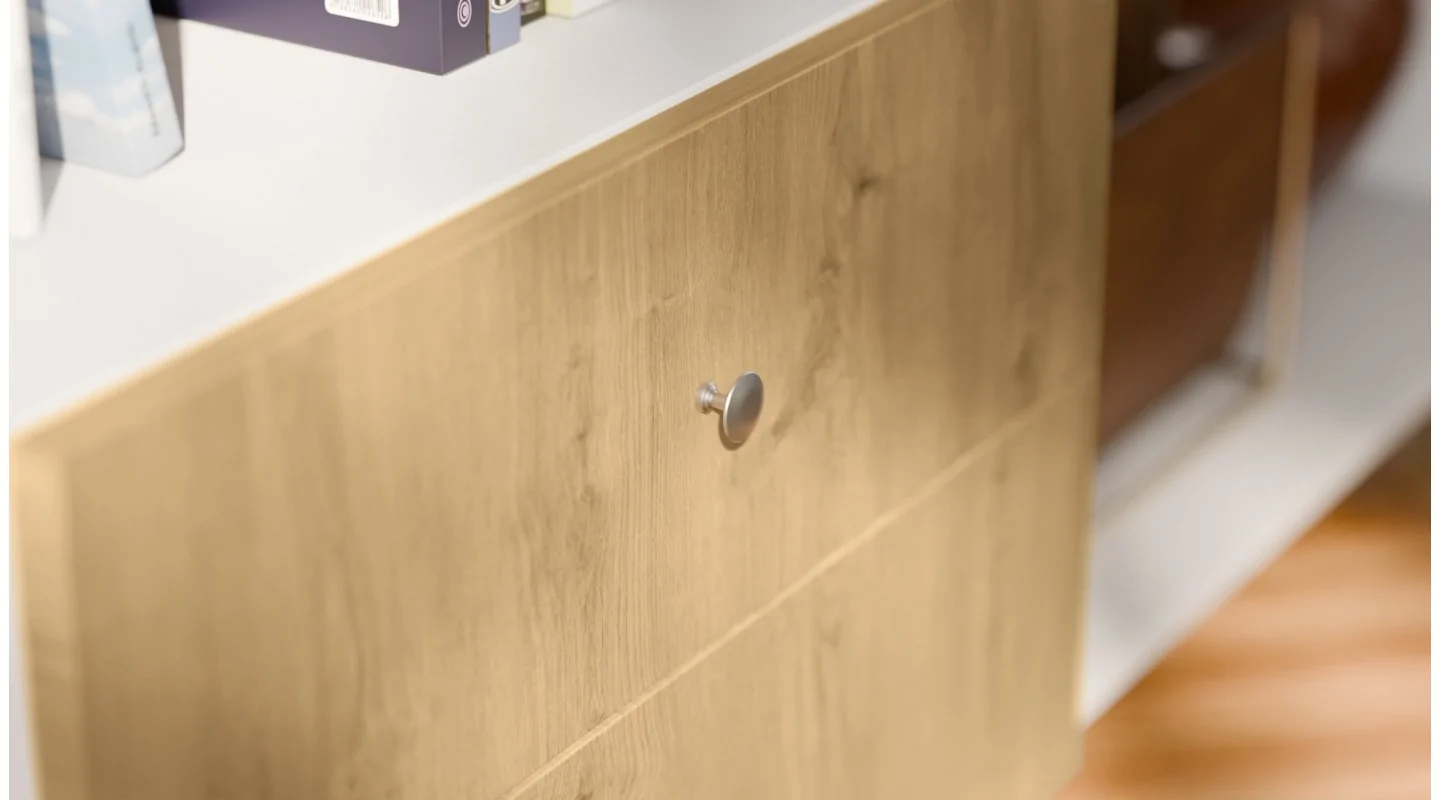 Regał na książki z szafką i szufladami 206x220 cm Biel / Dąb Carpenter Jasny – NOVA