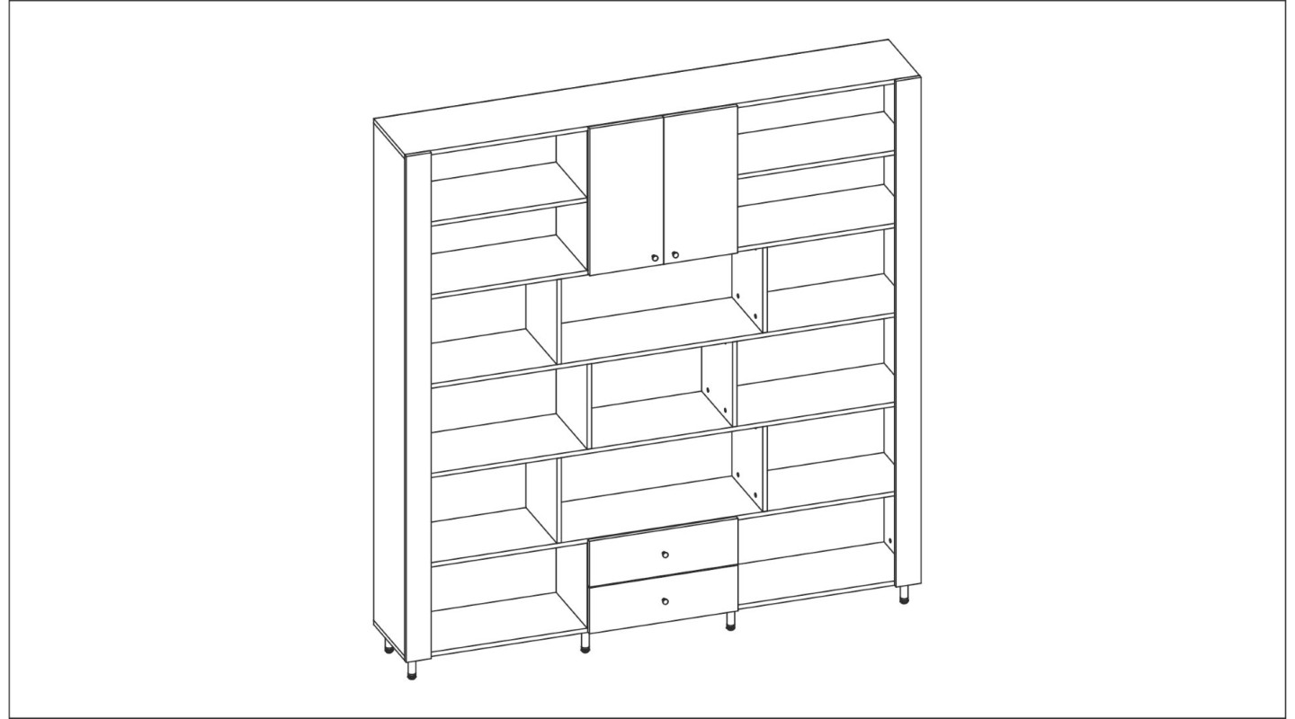 Kompaktowy regał na książki 206x220 cm Dąb Baltic Dune / Czarny Onyx – NOVA | eMeblast