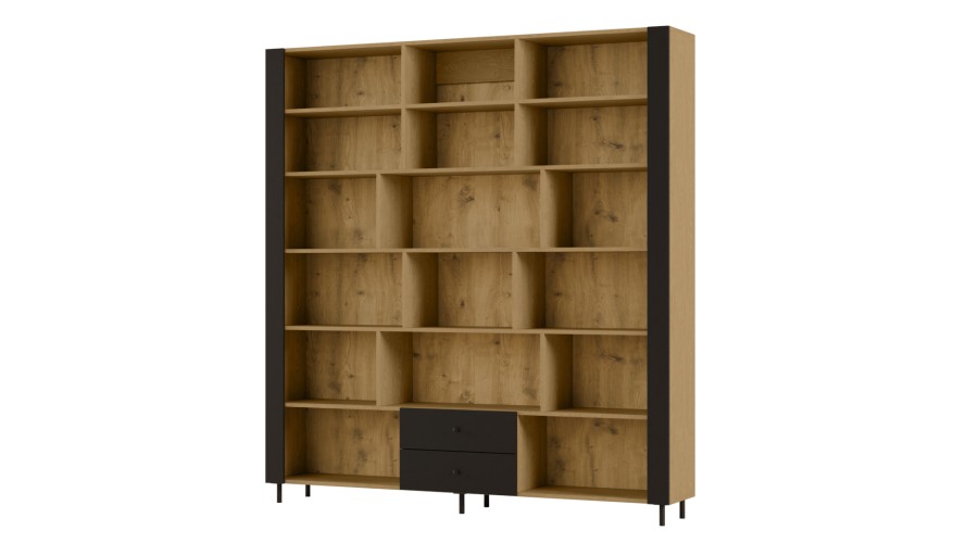 Kompaktowy regał na książki 206x220 cm Dąb Baltic Dune / Czarny Onyx – NOVA | eMeblast