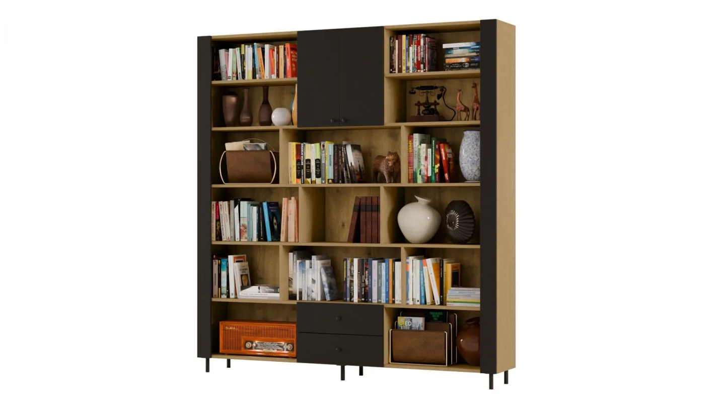 Kompaktowy regał na książki 206x220 cm Dąb Baltic Dune / Czarny Onyx – NOVA | eMeblast Kompaktowy regał na książki 206x220 cm Dąb Baltic Dune / Czarny Onyx – NOVA | eMeblast