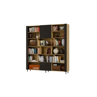 Kompaktowy regał na książki 206x220 cm Dąb Baltic Dune / Czarny Onyx – NOVA | eMeblast