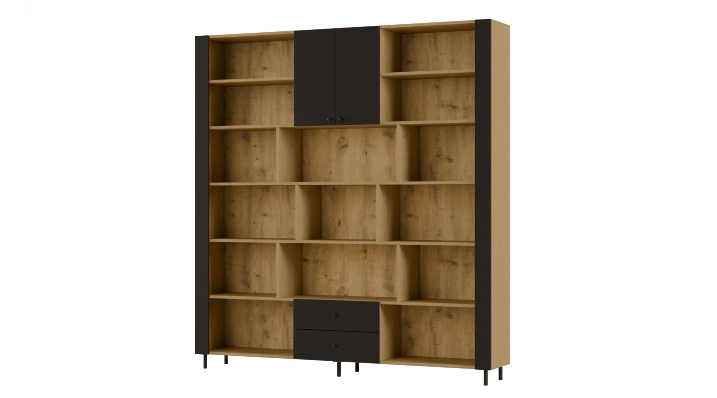 Kompaktowy regał na książki 206x220 cm Dąb Baltic Dune / Czarny Onyx – NOVA | eMeblast