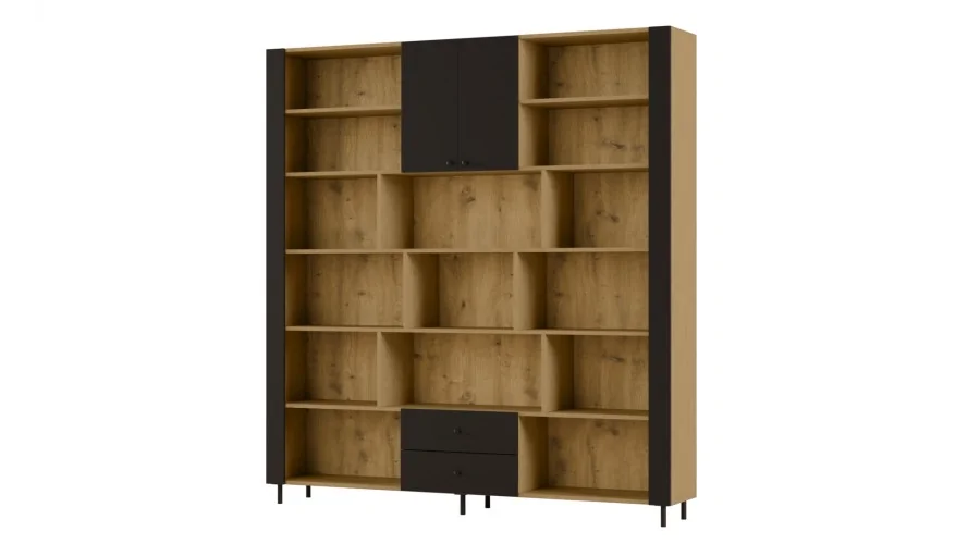 Kompaktowy regał na książki 206x220 cm Dąb Baltic Dune / Czarny Onyx – NOVA | eMeblast Kompaktowy regał na książki 206x220 cm Dąb Baltic Dune / Czarny Onyx – NOVA | eMeblast
