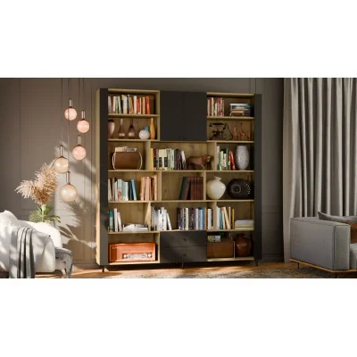 Kompaktowy regał na książki 206x220 cm Dąb Baltic Dune / Czarny Onyx – NOVA | eMeblast