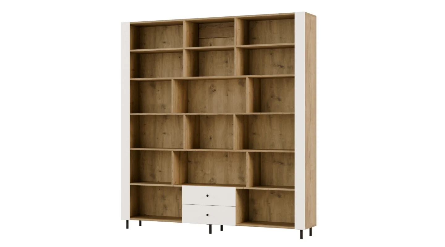 Kompaktowy regał na książki 206x220 cm Dąb Halifax / Biel – NOVA | eMeblast
