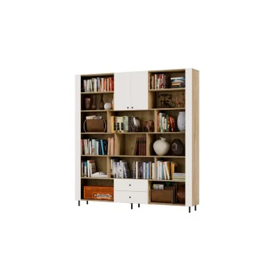Kompaktowy regał na książki 206x220 cm Dąb Halifax / Biel – NOVA | eMeblast