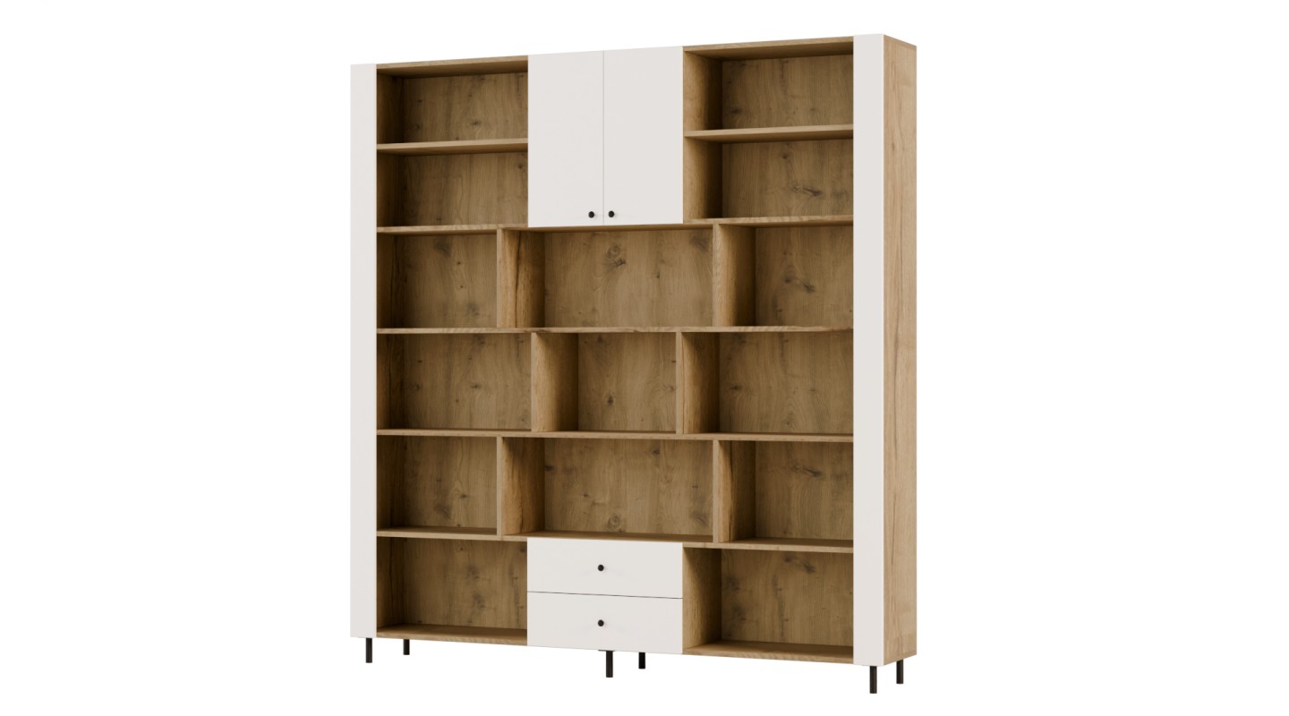 Kompaktowy regał na książki 206x220 cm Dąb Halifax / Biel – NOVA | eMeblast