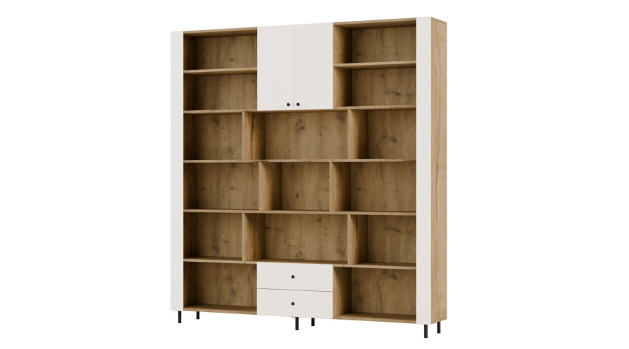 Kompaktowy regał na książki 206x220 cm Dąb Halifax / Biel – NOVA | eMeblast