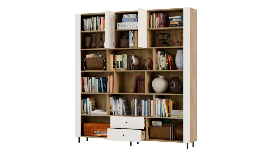 Kompaktowy regał na książki 206x220 cm Dąb Halifax / Biel – NOVA | eMeblast