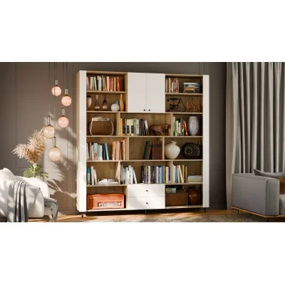 Kompaktowy regał na książki 206x220 cm Dąb Halifax / Biel – NOVA | eMeblast