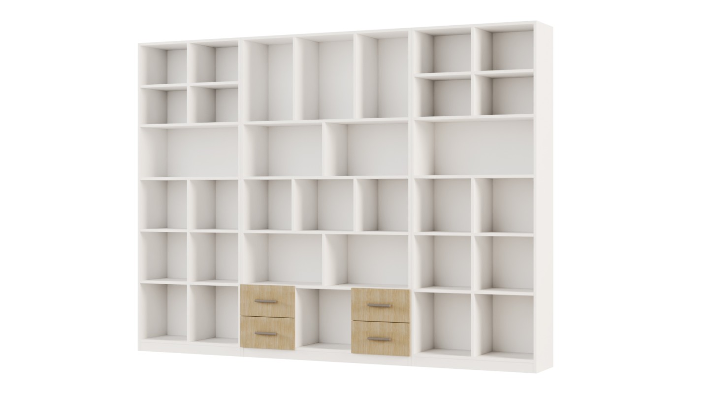 Szeroki regał na książki 280x209 cm Biel / Dąb Scandi – VISTA | eMeblast