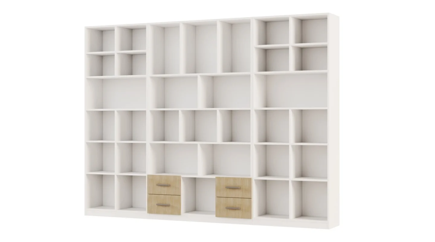 Szeroki regał na książki 280x209 cm Biel / Dąb Scandi – VISTA | eMeblast