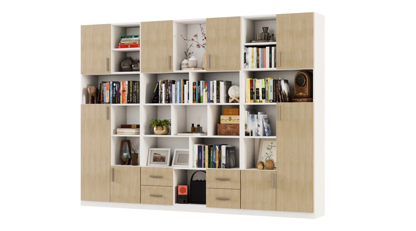 Szeroki regał na książki 280x209 cm Biel / Dąb Scandi – VISTA | eMeblast