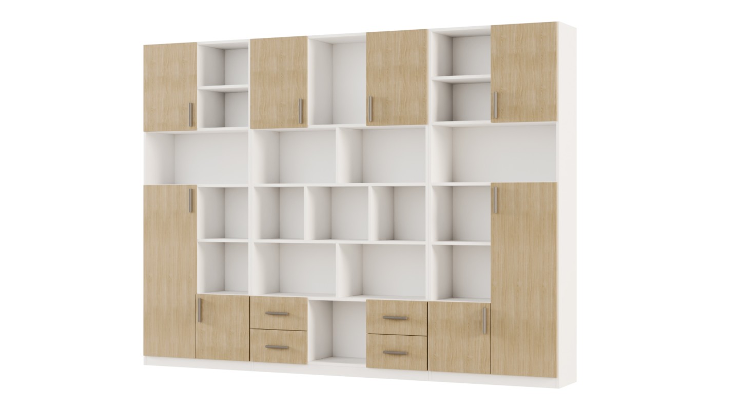 Szeroki regał na książki 280x209 cm Biel / Dąb Scandi – VISTA | eMeblast