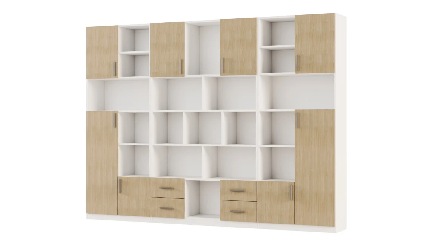 Szeroki regał na książki 280x209 cm Biel / Dąb Scandi – VISTA | eMeblast