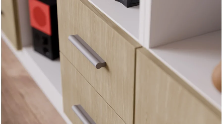 Szeroki regał na książki 280x209 cm Biel / Dąb Scandi – VISTA | eMeblast