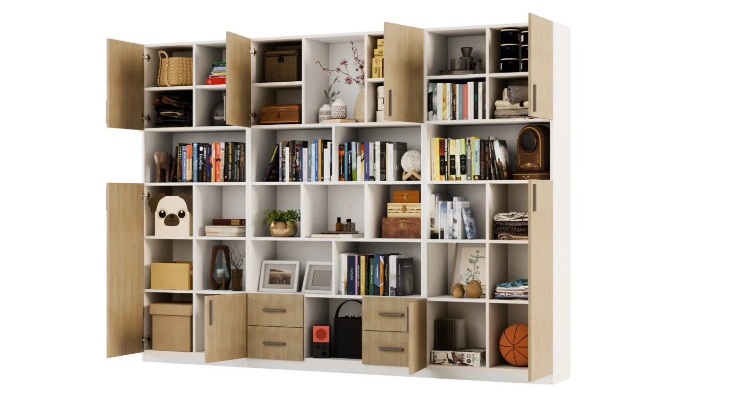 Szeroki regał na książki 280x209 cm Biel / Dąb Scandi – VISTA | eMeblast