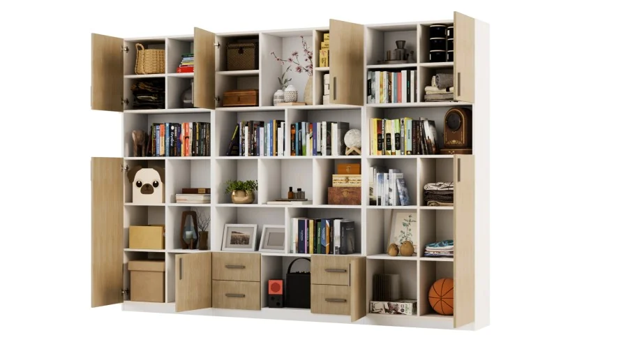 Szeroki regał na książki 280x209 cm Biel / Dąb Scandi – VISTA | eMeblast
