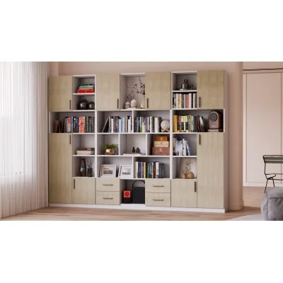 Szeroki regał na książki 280x209 cm Biel / Dąb Scandi – VISTA | eMeblast