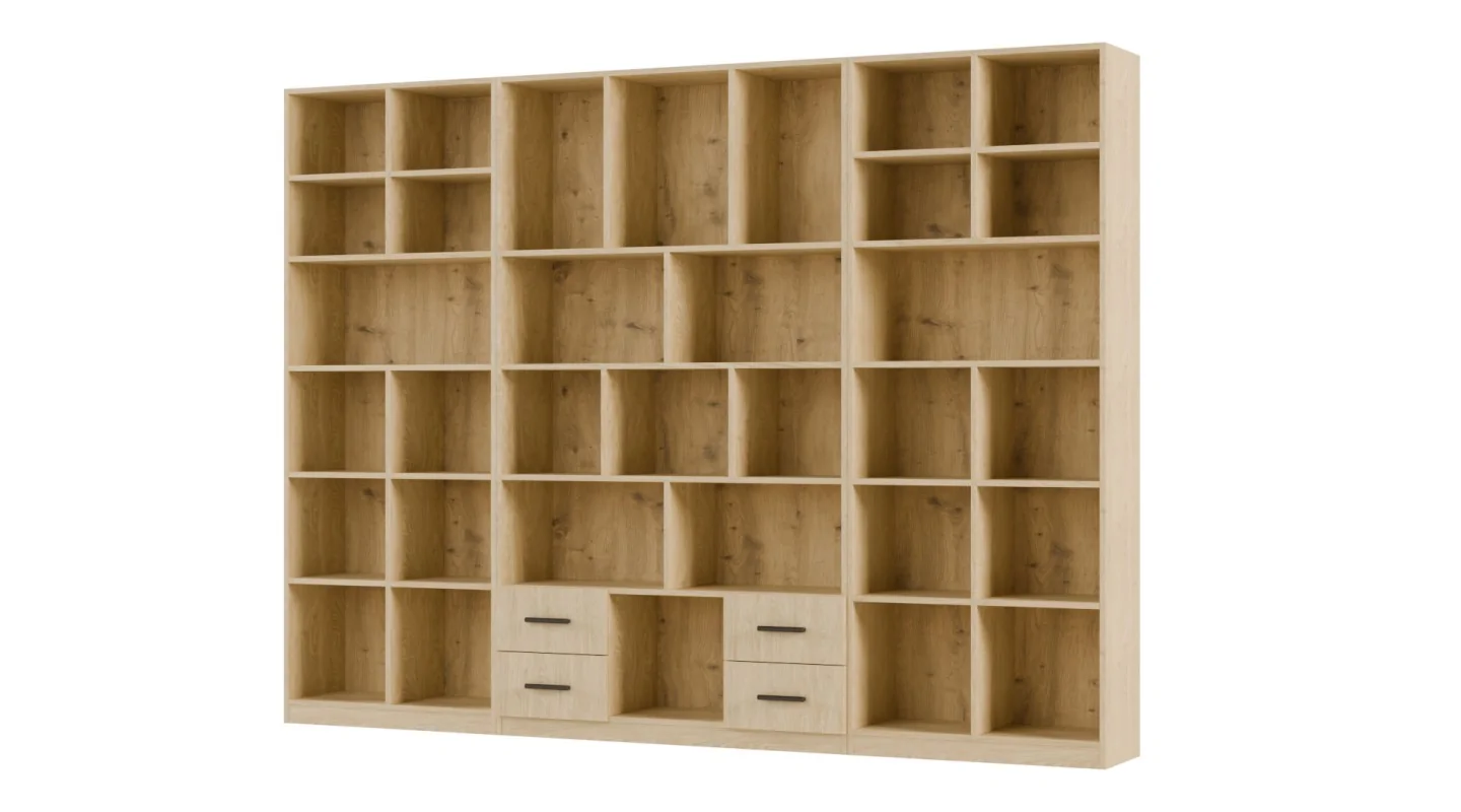 Szeroki regał na książki 280x209 cm Dąb Olejowany – VISTA | eMeblast Szeroki regał na książki 280x209 cm Dąb Olejowany – VISTA | eMeblast