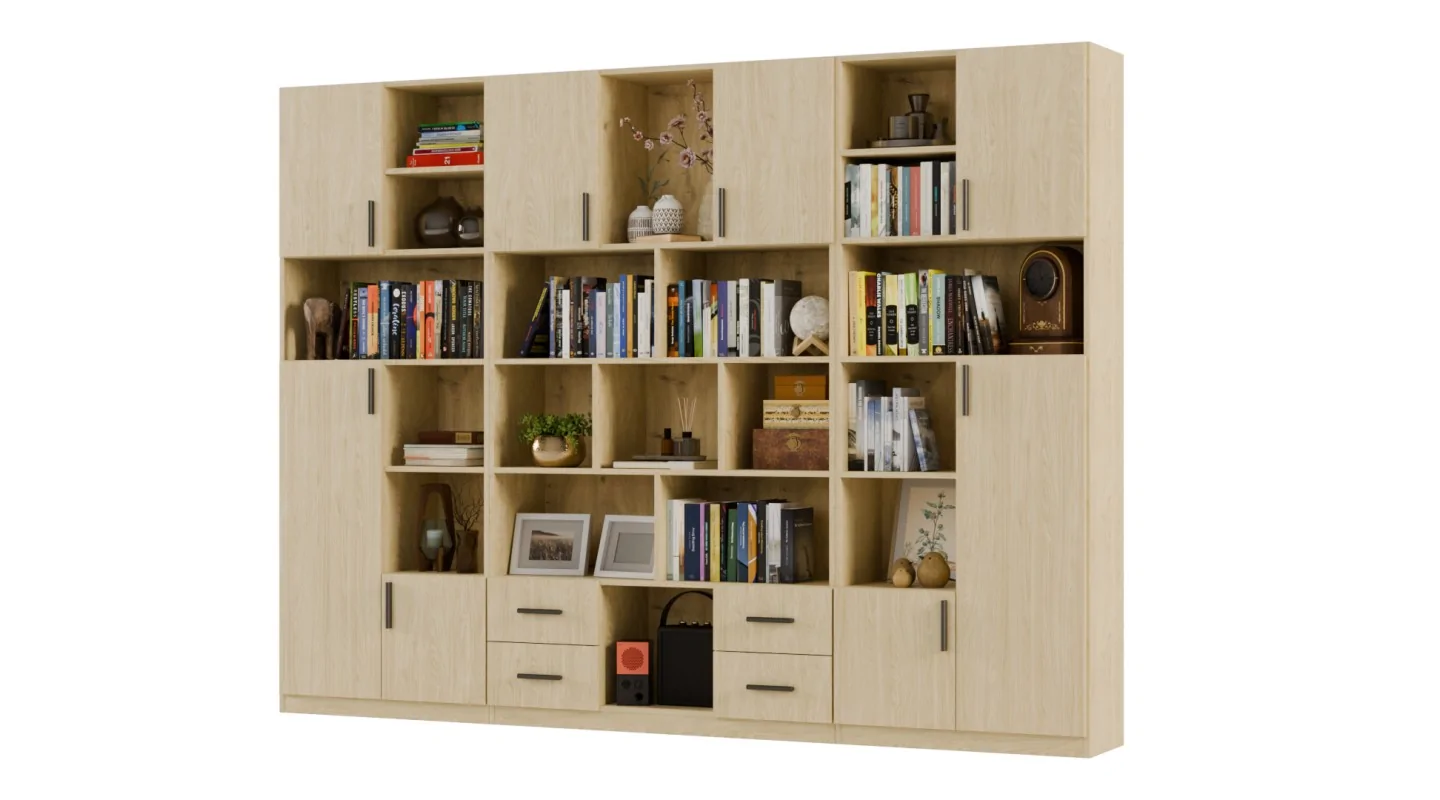 Szeroki regał na książki 280x209 cm Dąb Olejowany – VISTA | eMeblast Szeroki regał na książki 280x209 cm Dąb Olejowany – VISTA | eMeblast