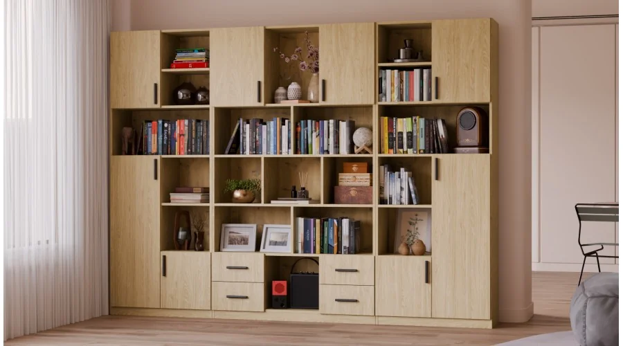 Szeroki regał na książki 280x209 cm Dąb Olejowany – VISTA | eMeblast