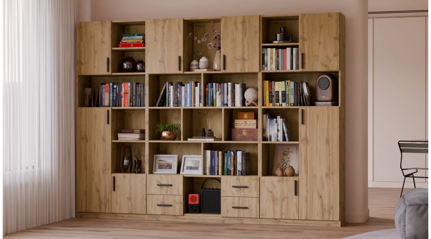 Szeroki regał na książki 280x209 cm Dąb Wotan – VISTA | eMeblast