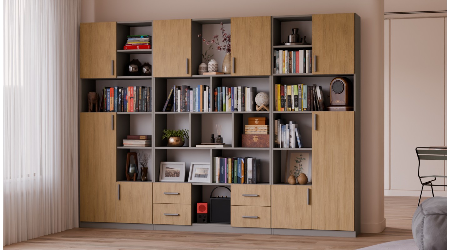 Szeroki regał na książki 280x209 cm Kalahari / Dąb Casella – VISTA | eMeblast Szeroki regał na książki 280x209 cm Kalahari / Dąb Casella – VISTA | eMeblast