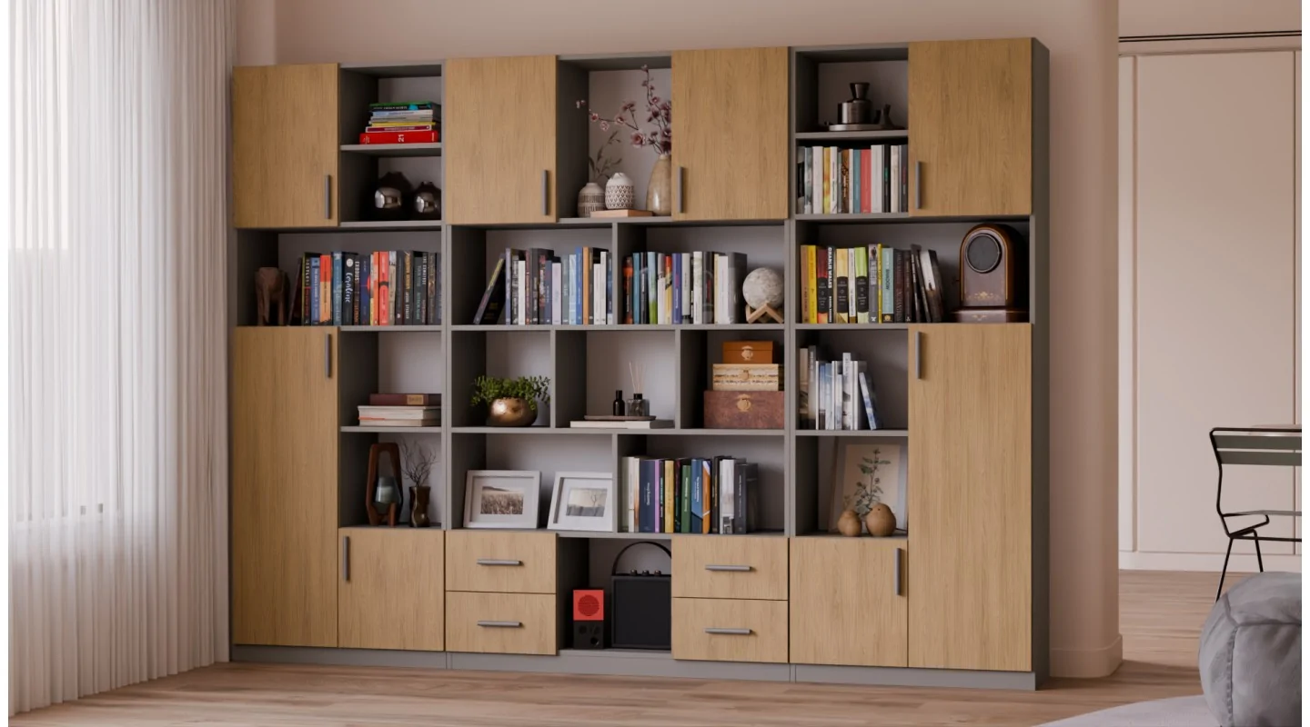 Szeroki regał na książki 280x209 cm Kalahari / Dąb Casella – VISTA | eMeblast