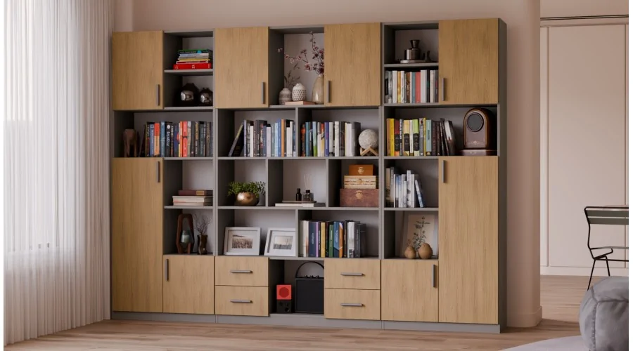 Szeroki regał na książki 280x209 cm Kalahari / Dąb Casella – VISTA | eMeblast