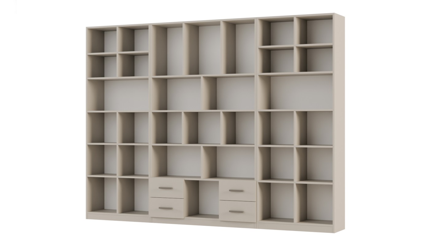Szeroki regał na książki 280x209 cm Kaszmirowy Beż – VISTA | eMeblast Szeroki regał na książki 280x209 cm Kaszmirowy Beż – VISTA | eMeblast