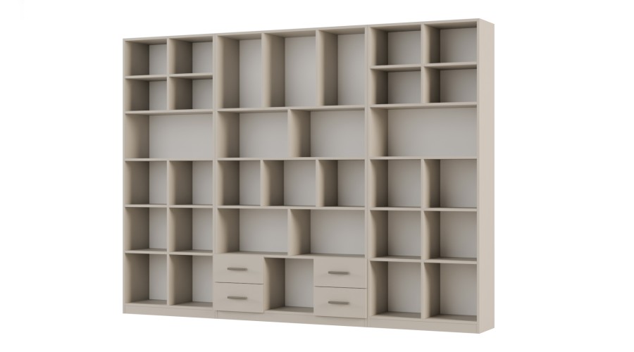 Szeroki regał na książki 280x209 cm Kaszmirowy Beż – VISTA | eMeblast Szeroki regał na książki 280x209 cm Kaszmirowy Beż – VISTA | eMeblast