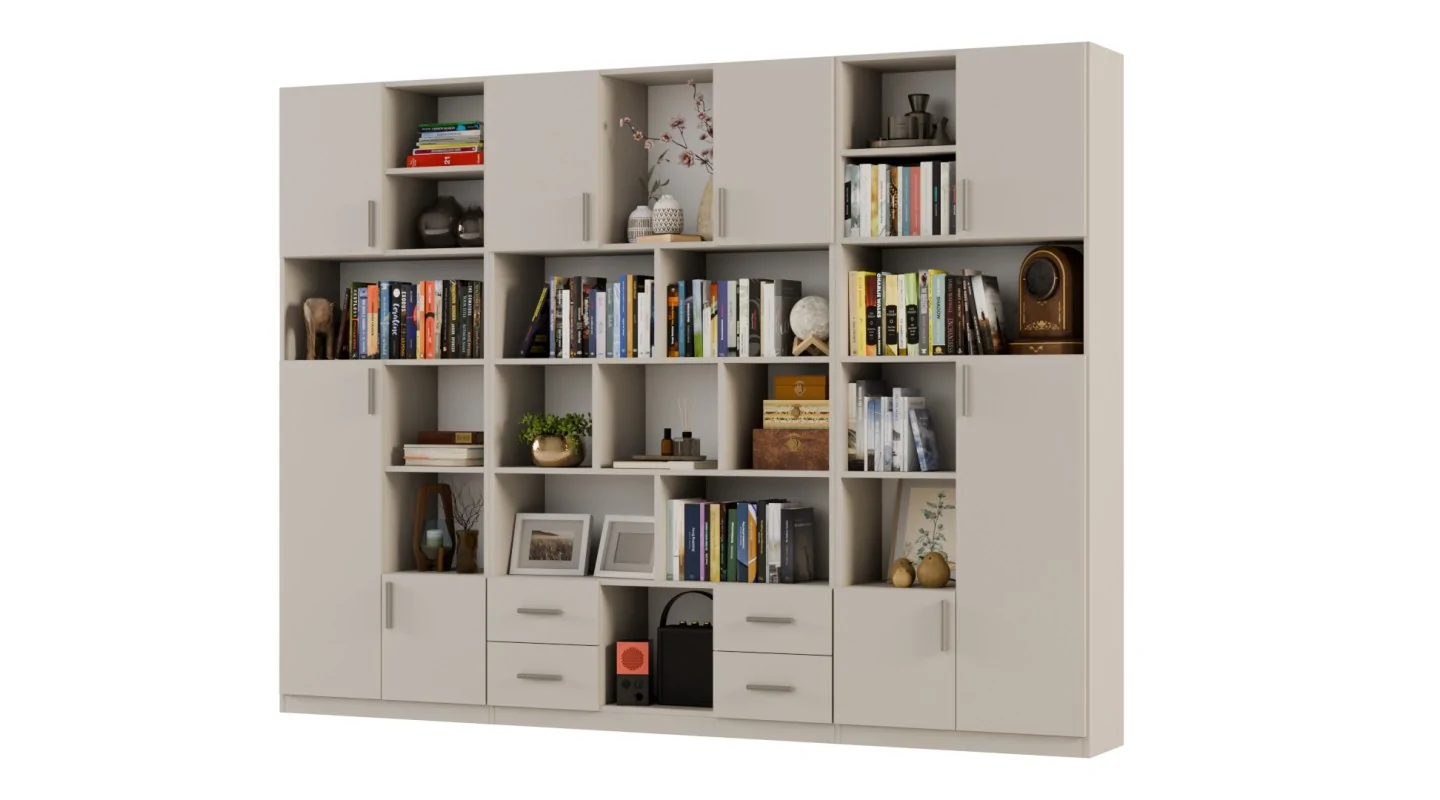 Szeroki regał na książki 280x209 cm Kaszmirowy Beż – VISTA | eMeblast