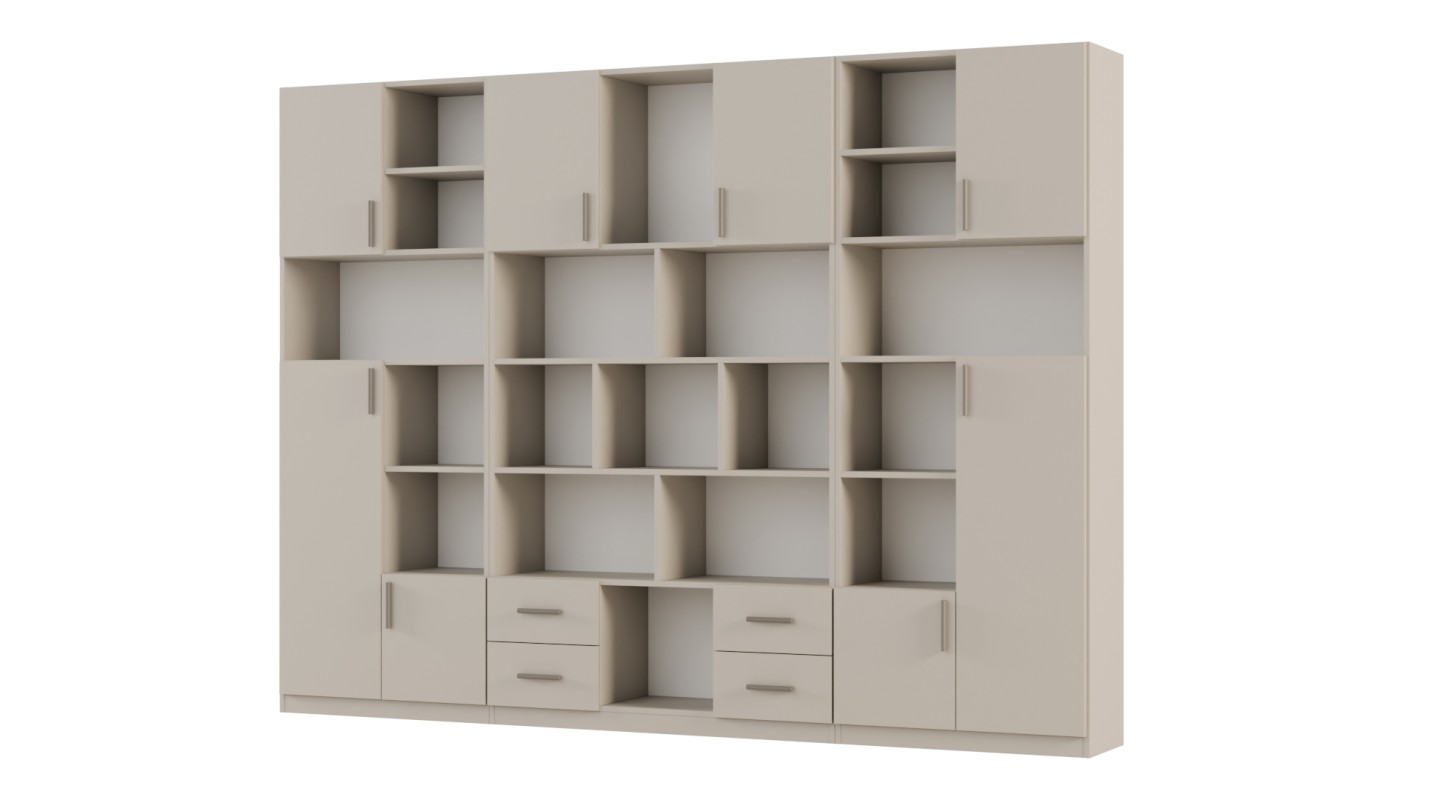 Szeroki regał na książki 280x209 cm Kaszmirowy Beż – VISTA | eMeblast Szeroki regał na książki 280x209 cm Kaszmirowy Beż – VISTA | eMeblast
