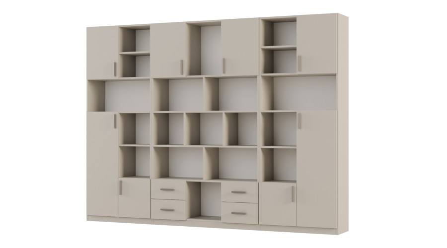 Szeroki regał na książki 280x209 cm Kaszmirowy Beż – VISTA | eMeblast Szeroki regał na książki 280x209 cm Kaszmirowy Beż – VISTA | eMeblast