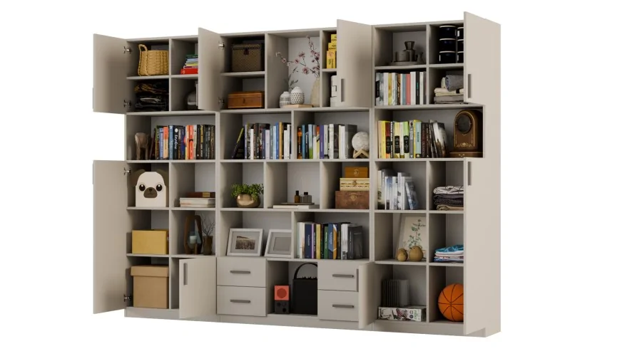 Szeroki regał na książki 280x209 cm Kaszmirowy Beż – VISTA | eMeblast