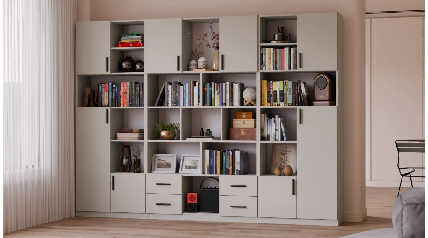 Szeroki regał na książki 280x209 cm Kaszmirowy Beż – VISTA | eMeblast