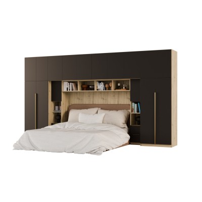 Zabudowa do sypialni 404x240 cm Dąb Artisan / Czarny Onyx – MAJA | eMeblast