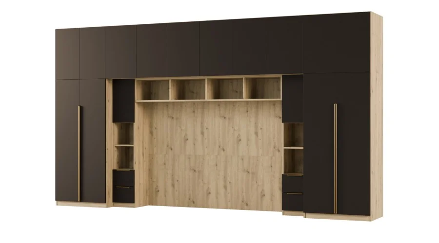 Zabudowa do sypialni 404x240 cm Dąb Artisan / Czarny Onyx – MAJA | eMeblast