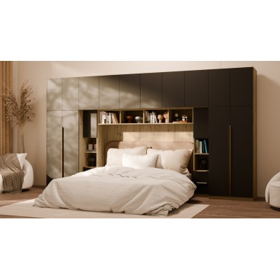 Zabudowa do sypialni 404x240 cm Dąb Artisan / Czarny Onyx – MAJA | eMeblast