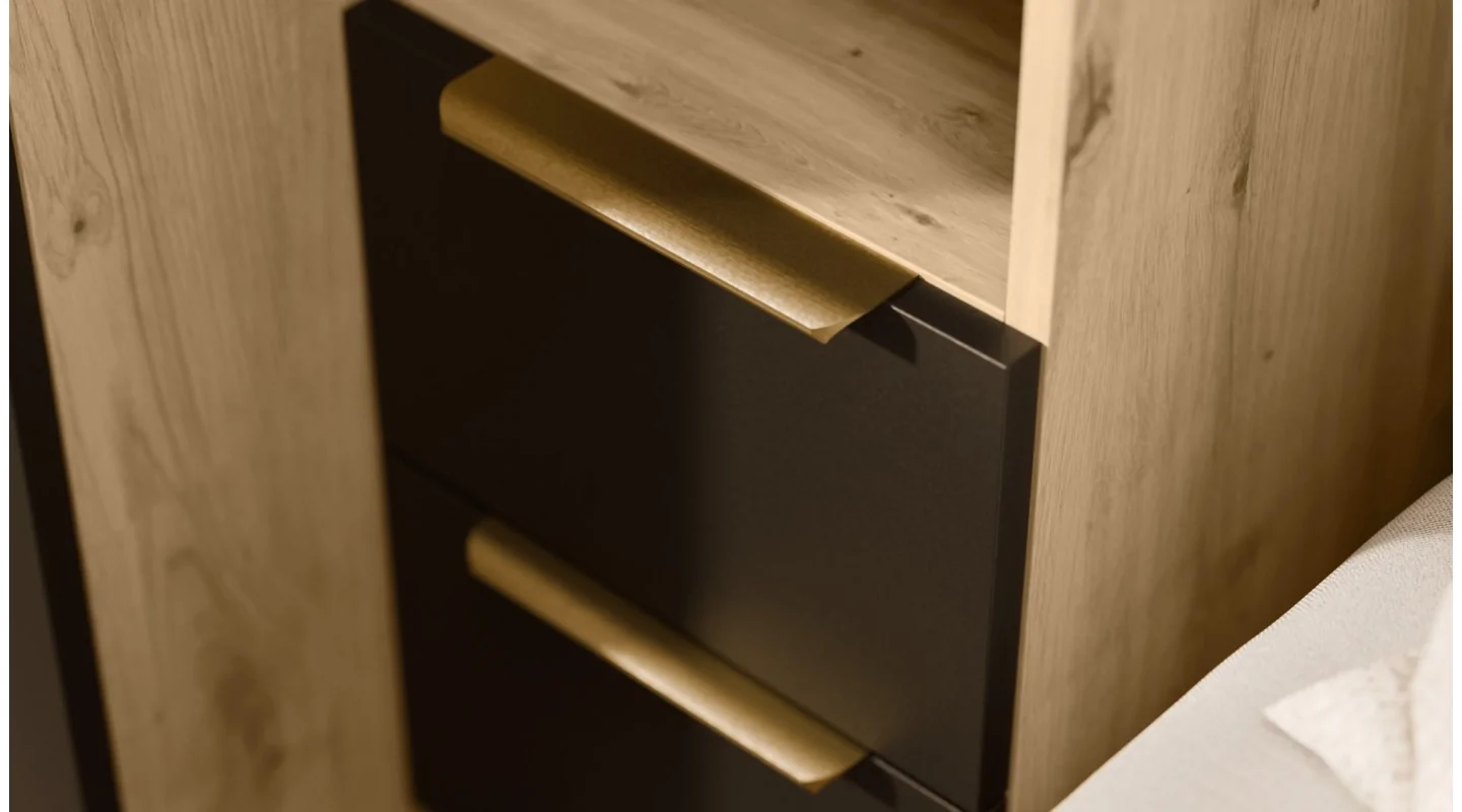 Zabudowa do sypialni 404x240 cm Dąb Artisan / Czarny Onyx z lustrem – MAJA | eMeblast