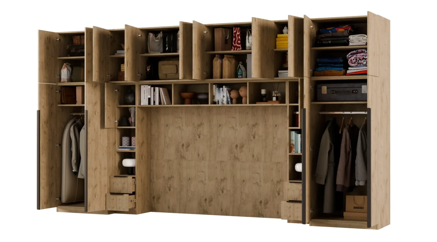 Zabudowa do sypialni 404x240 cm Dąb Lancelot – MAJA | eMeblast