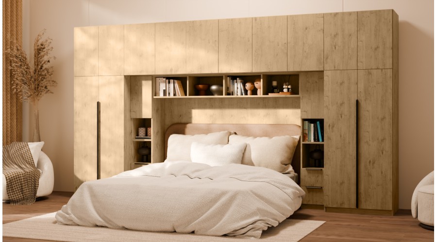 Zabudowa do sypialni 404x240 cm Dąb Lancelot – MAJA | eMeblast