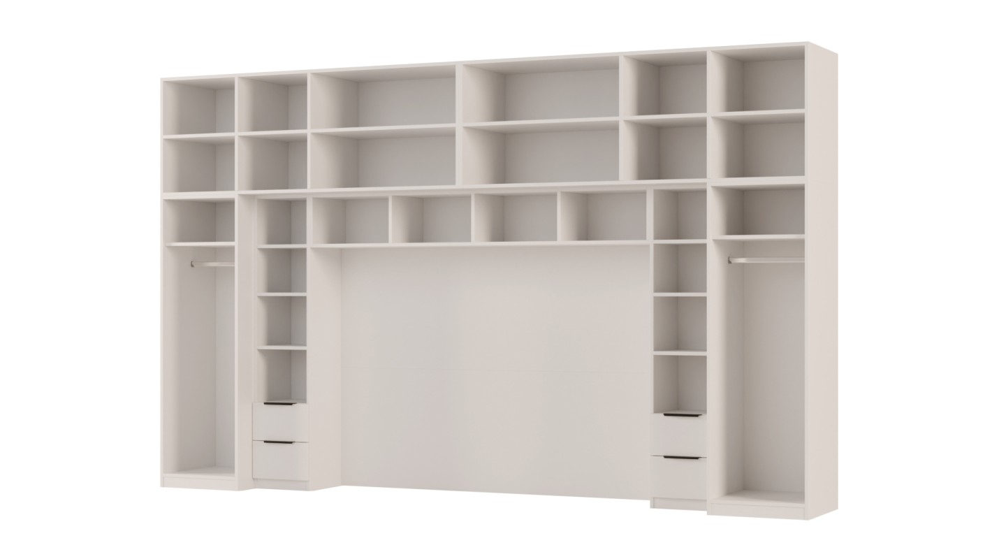 Zabudowa do sypialni 364x225 cm Biel Kredowa z 1 lustrem – SARA | eMeblast