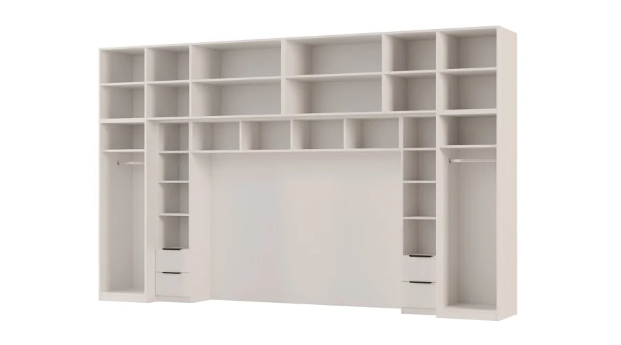Zabudowa do sypialni 364x225 cm Biel Kredowa z 1 lustrem – SARA | eMeblast