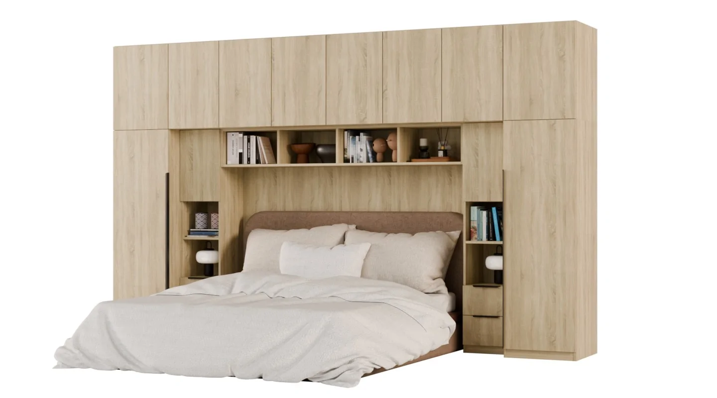 Zabudowa do sypialni 364x225 cm Sonoma Jasna – SARA | eMeblast