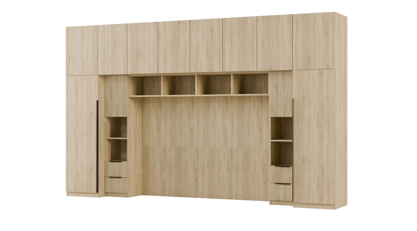Zabudowa do sypialni 364x225 cm Sonoma Jasna – SARA | eMeblast
