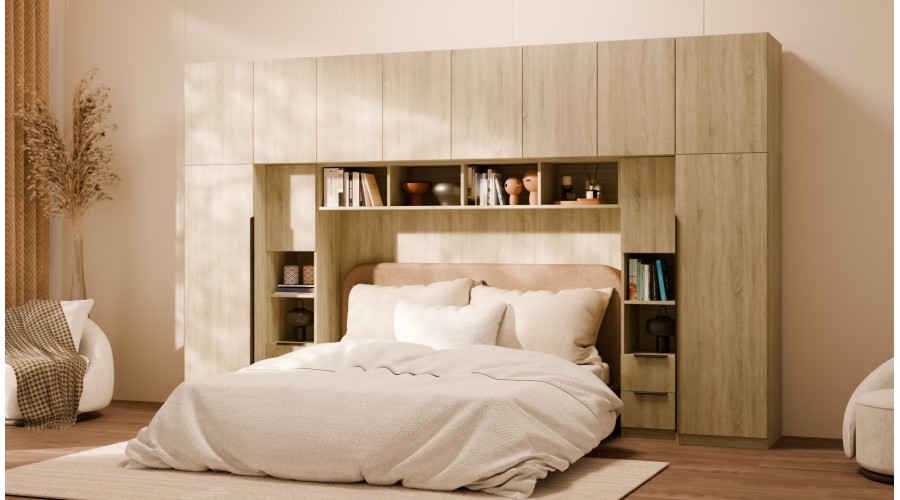 Zabudowa do sypialni 364x225 cm Sonoma Jasna – SARA | eMeblast