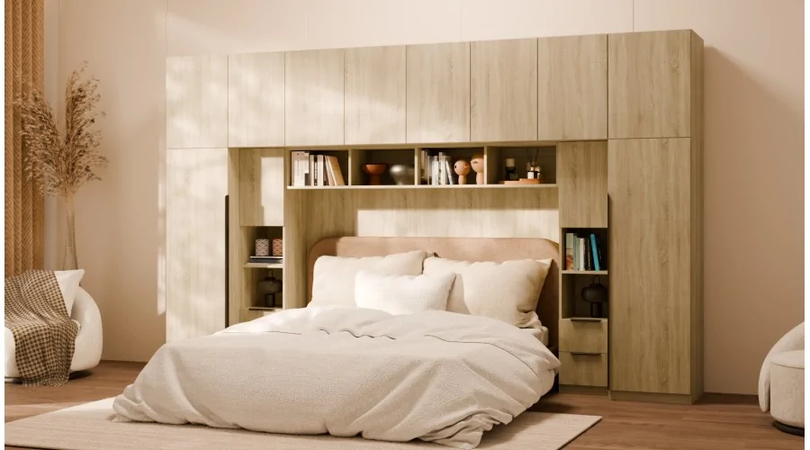 Zabudowa do sypialni 364x225 cm Sonoma Jasna – SARA | eMeblast