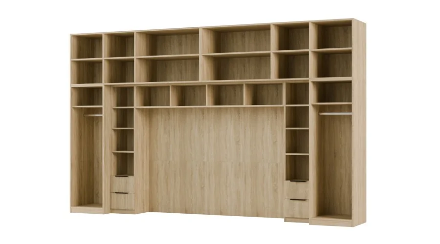 Zabudowa do sypialni 364x225 cm Sonoma Jasna z 1 lustrem – SARA | eMeblast Zabudowa do sypialni 364x225 cm Sonoma Jasna z 1 lustrem – SARA | eMeblast